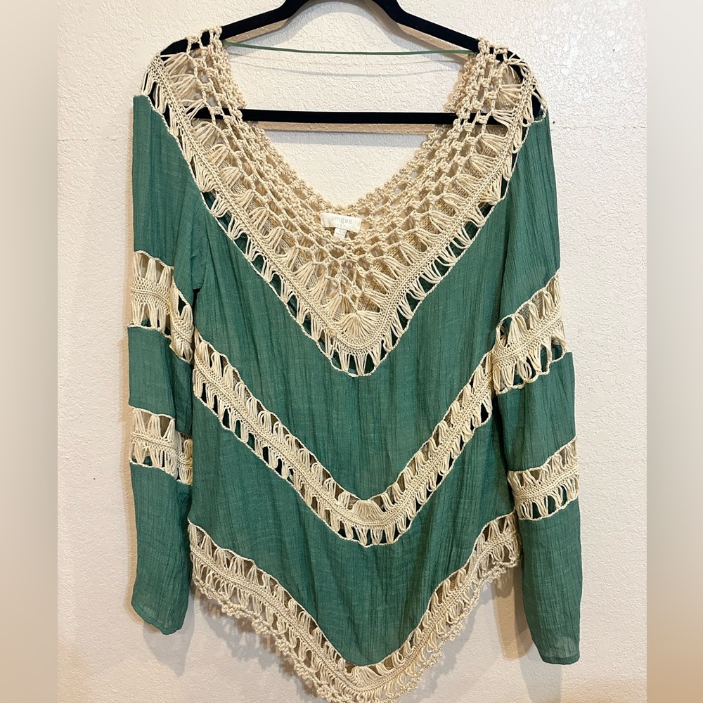 Umgee Green and Cream Long Sleeve Tee - Picture 4 of 9